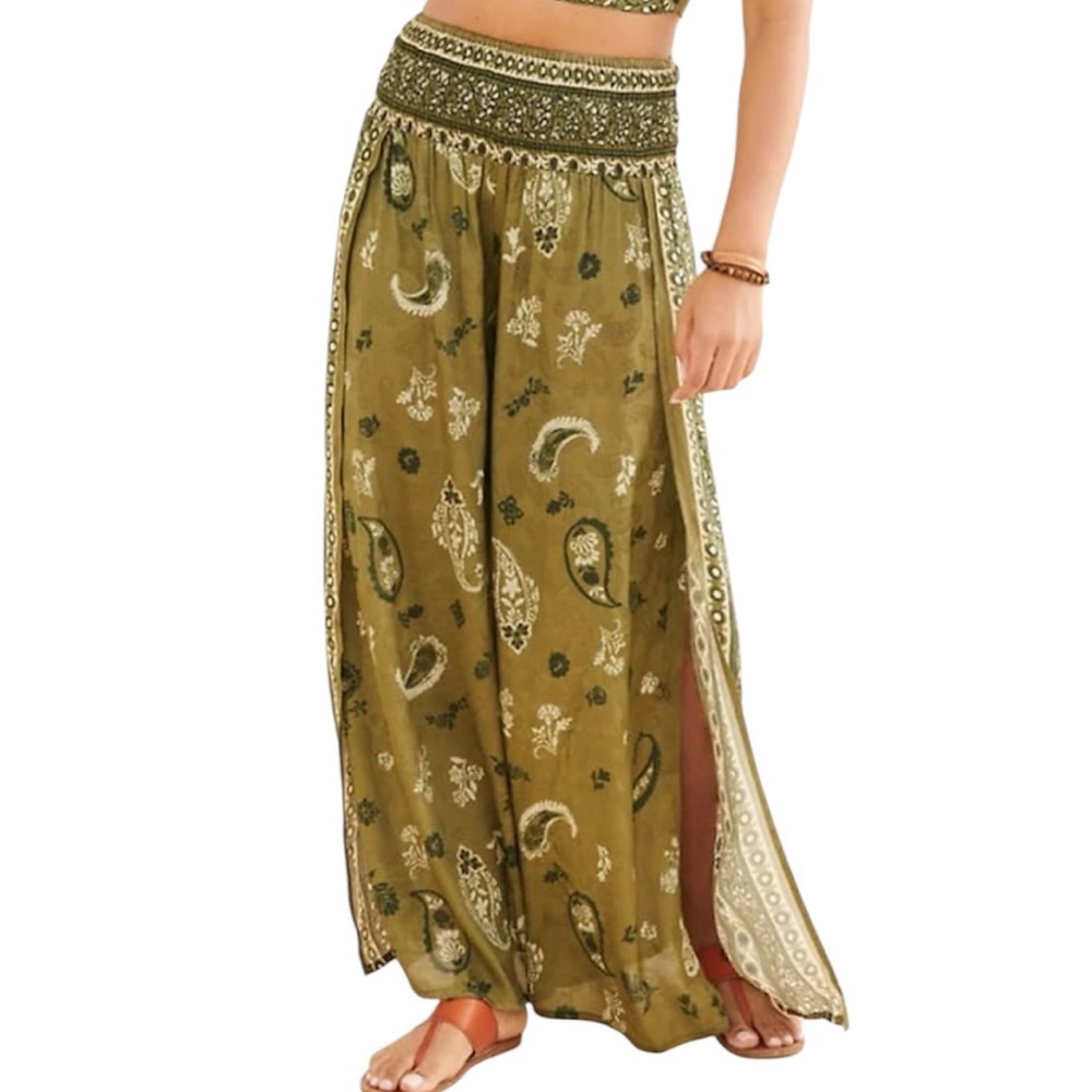 Earthbound Paisley Sari Faux Wrap Pants